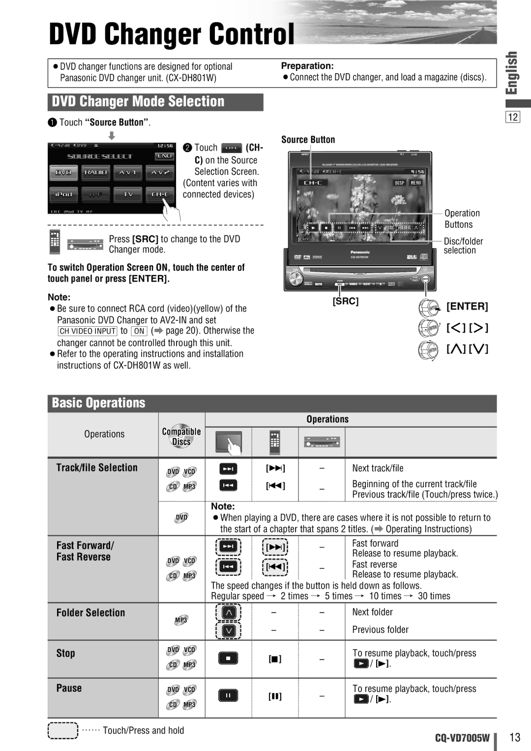 Panasonic CQ-VA7005W manual DVD Changer Control, DVD Changer Mode Selection 