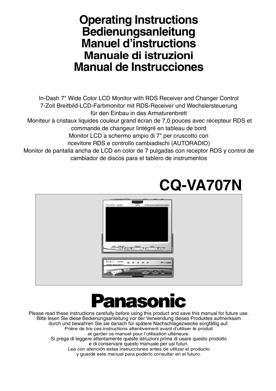 Panasonic CQ-VA707N operating instructions Panasonic 