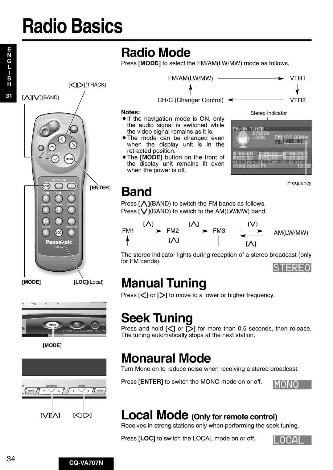 Panasonic CQ-VA707N operating instructions Radio Basics 