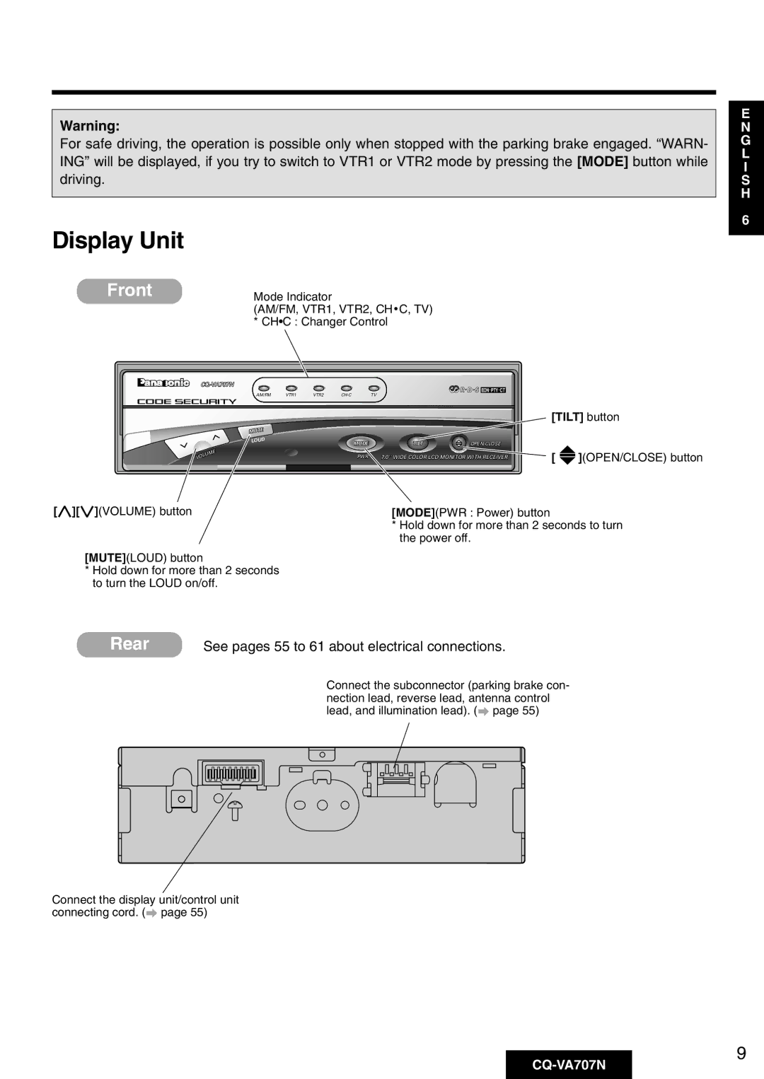 Panasonic CQ-VA707N operating instructions Front 