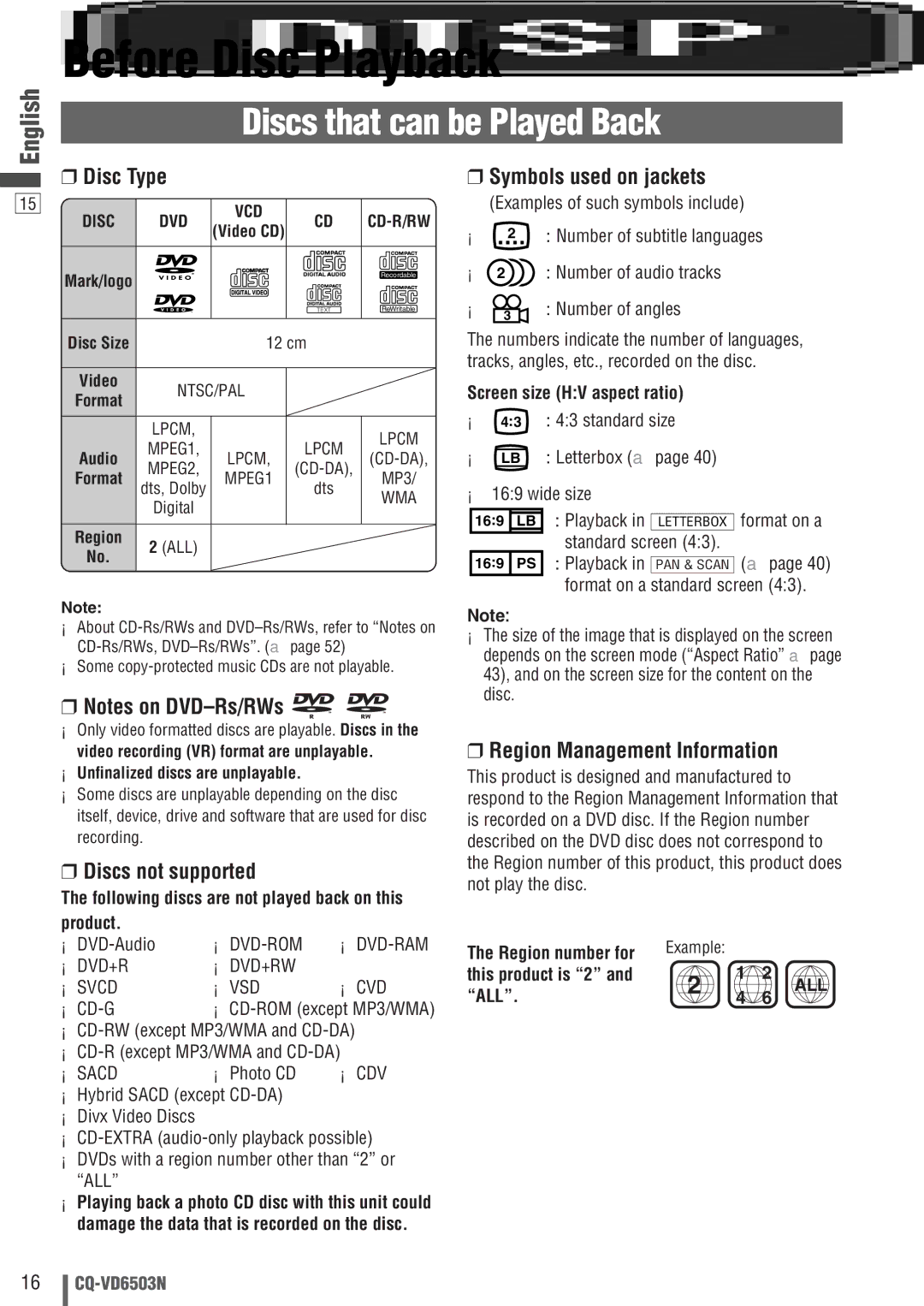 Panasonic CQ-VD6503N operating instructions Before Disc Playback, Discs that can be Played Back 