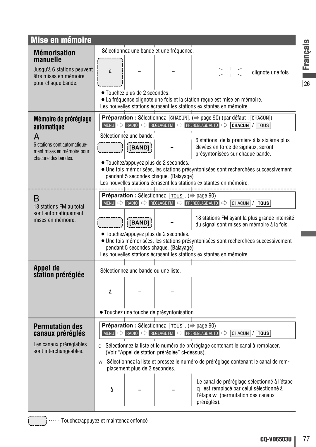 Panasonic CQ-VD6503U warranty Mise en mémoire 