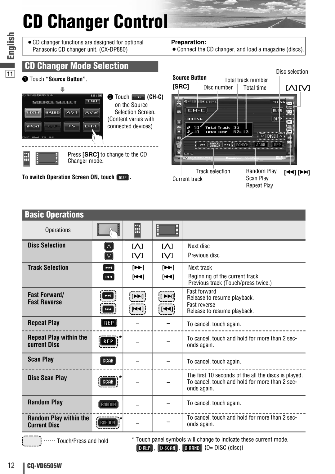 Panasonic CQ-VD6505W manual CD Changer Control, CD Changer Mode Selection 