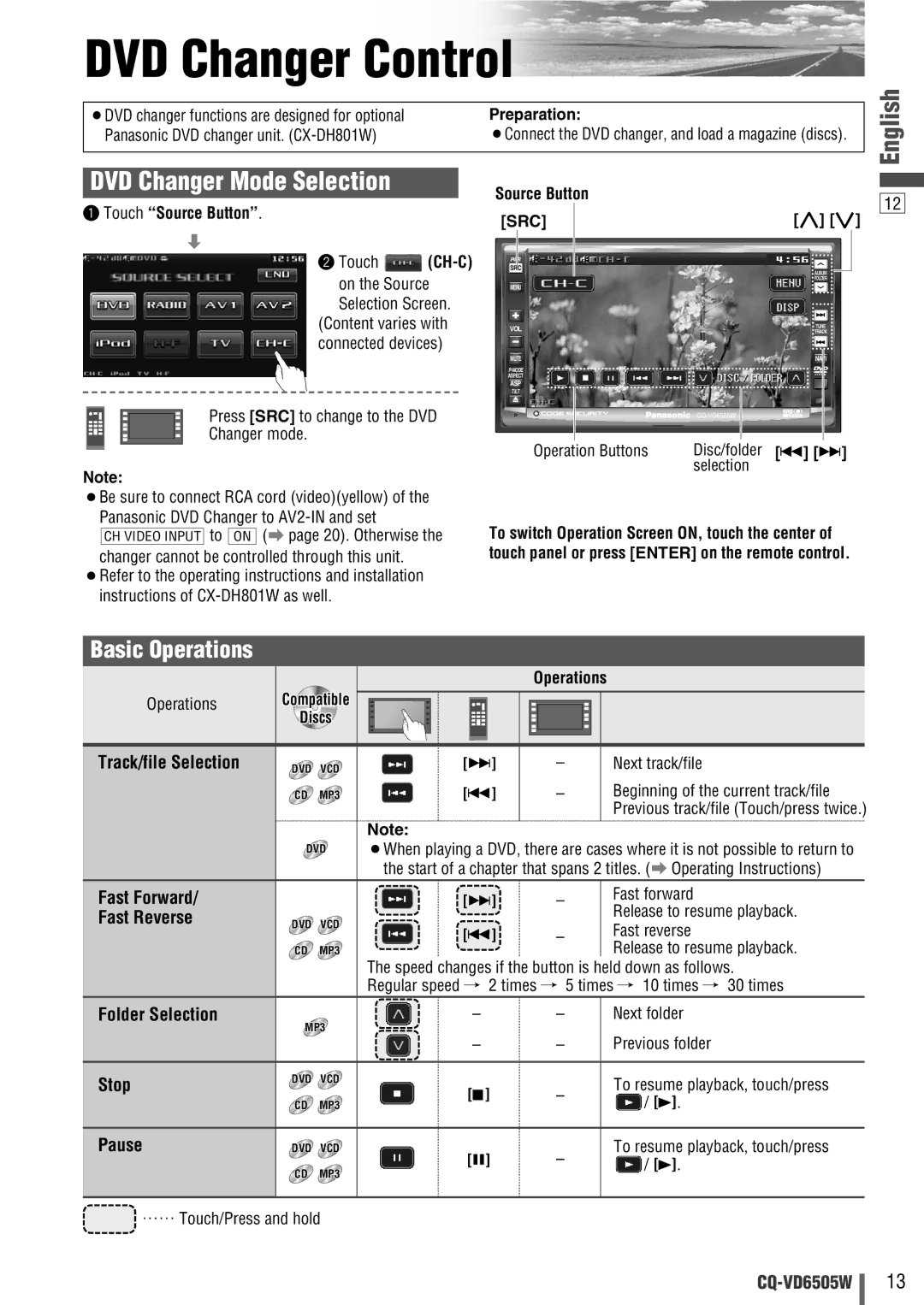 Panasonic CQ-VD6505W manual DVD Changer Control, DVD Changer Mode Selection 