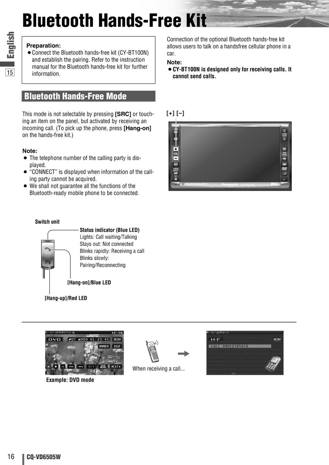 Panasonic CQ-VD6505W manual Bluetooth Hands-Free Kit, Bluetooth Hands-Free Mode, Cannot send calls 