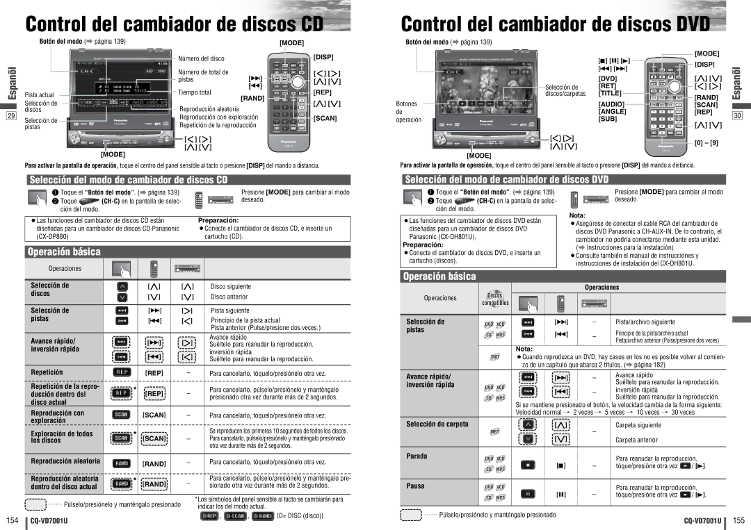 Panasonic CQ-VD7001U warranty Control del cambiador de discos CD, Selección del modo de cambiador de discos CD 