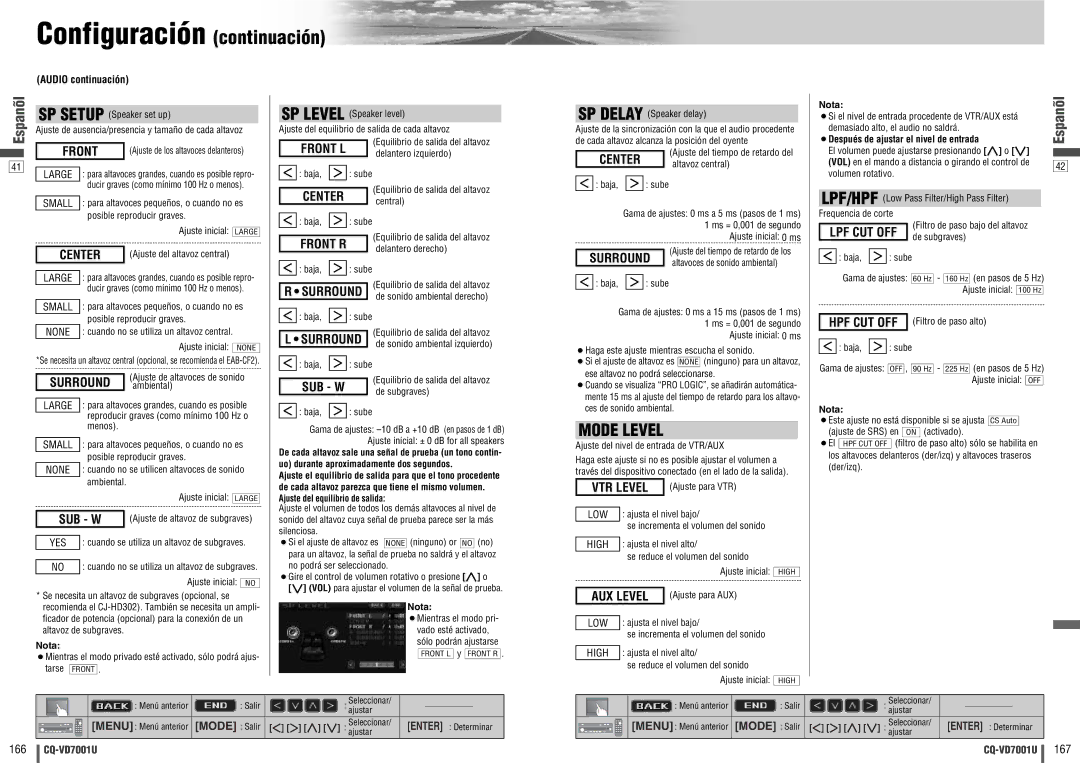 Panasonic CQ-VD7001U warranty Front L, Audio continuación, Uo durante aproximadamente dos segundos 