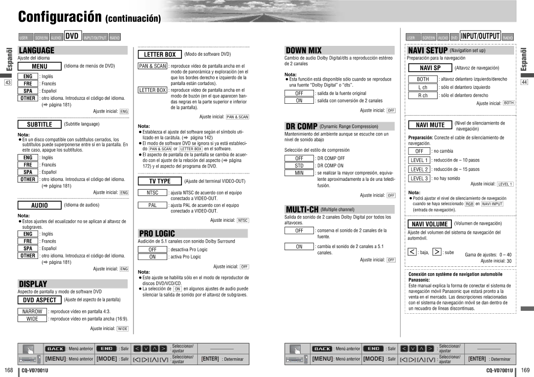 Panasonic CQ-VD7001U warranty Eng, Fre, Conexión con système de navigation automobile Panasonic 