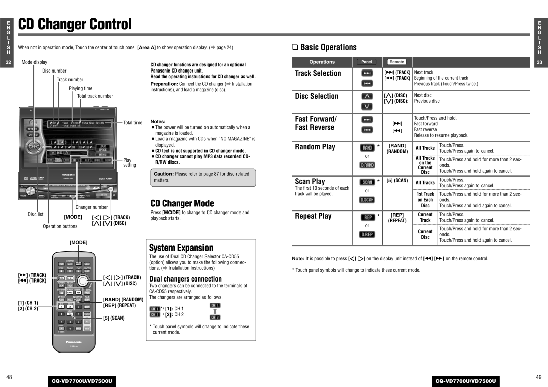 Panasonic CQ-VD7700U, CQ-VD7500U operating instructions CD Changer Mode, System Expansion 