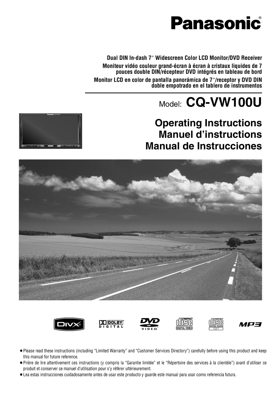 Panasonic operating instructions Model CQ-VW100U 