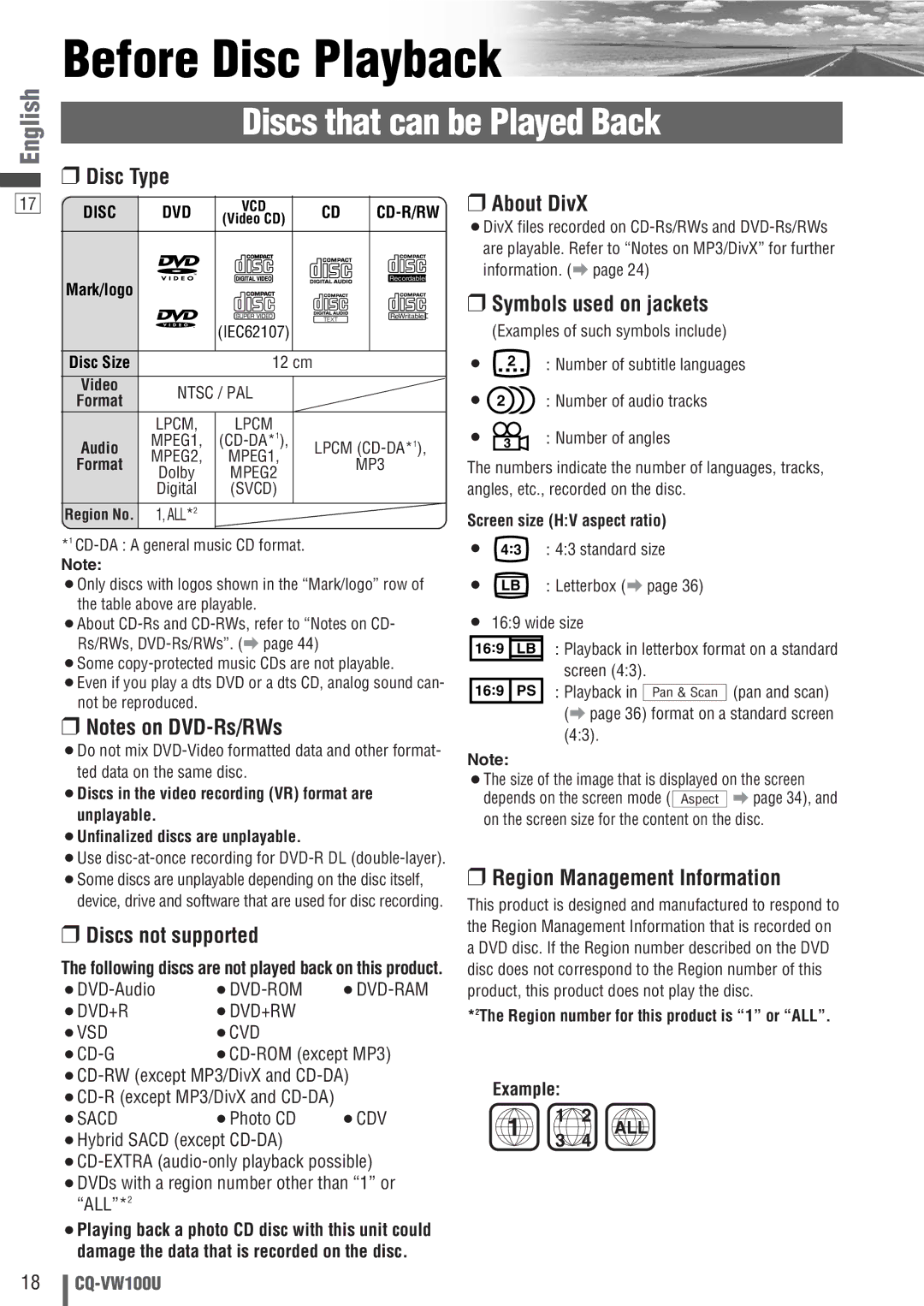 Panasonic CQ-VW100U operating instructions Before Disc Playback, Discs that can be Played Back 