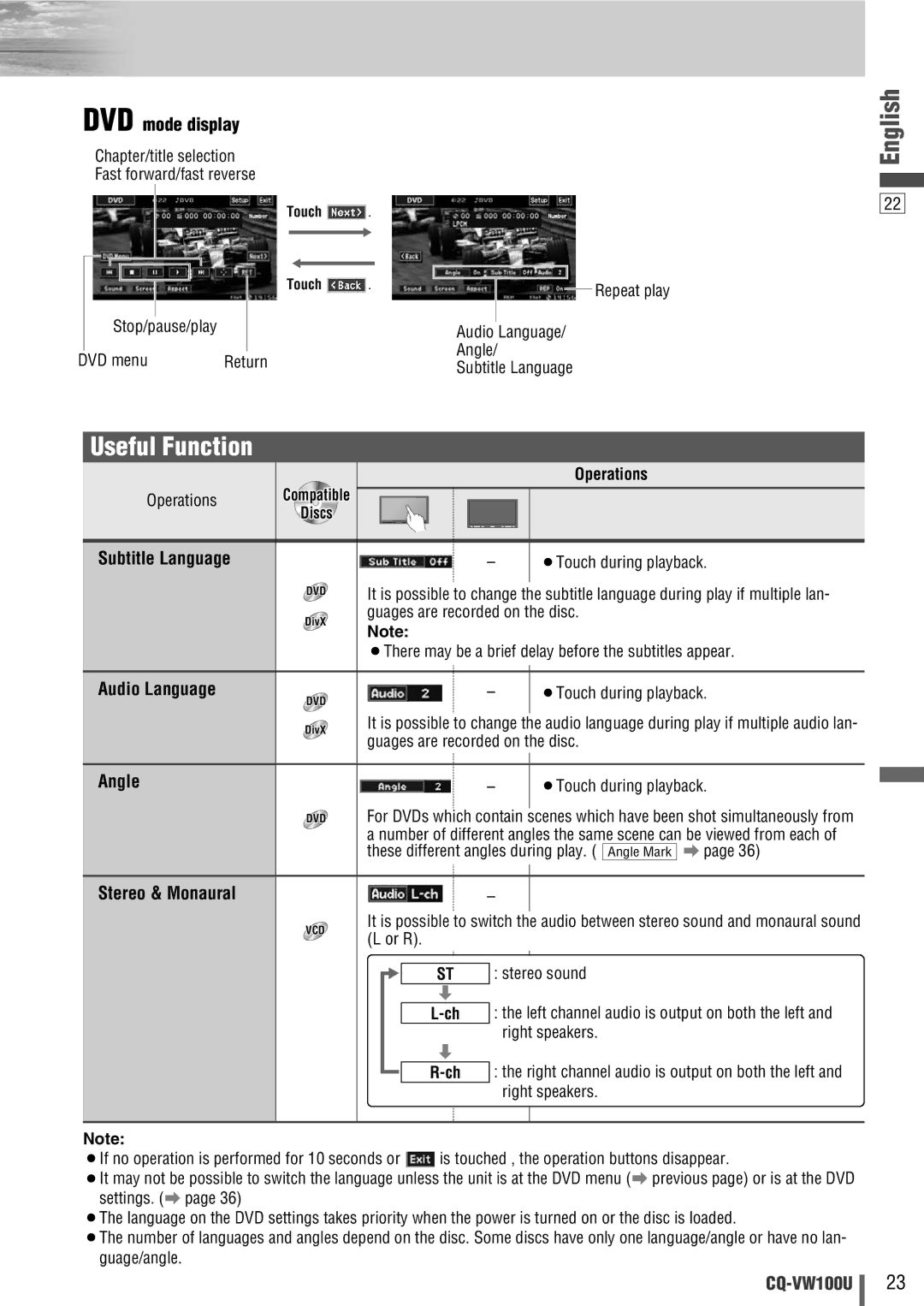 Panasonic CQ-VW100U operating instructions Useful Function 