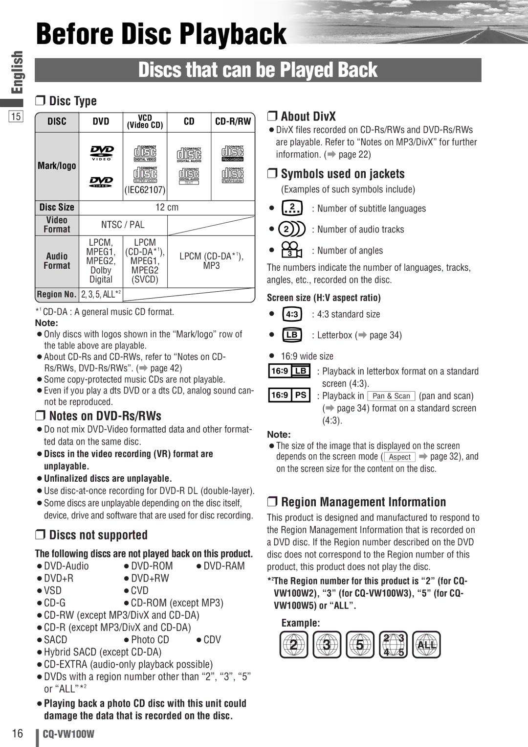 Panasonic CQ-VW100W manual Before Disc Playback, Discs that can be Played Back 