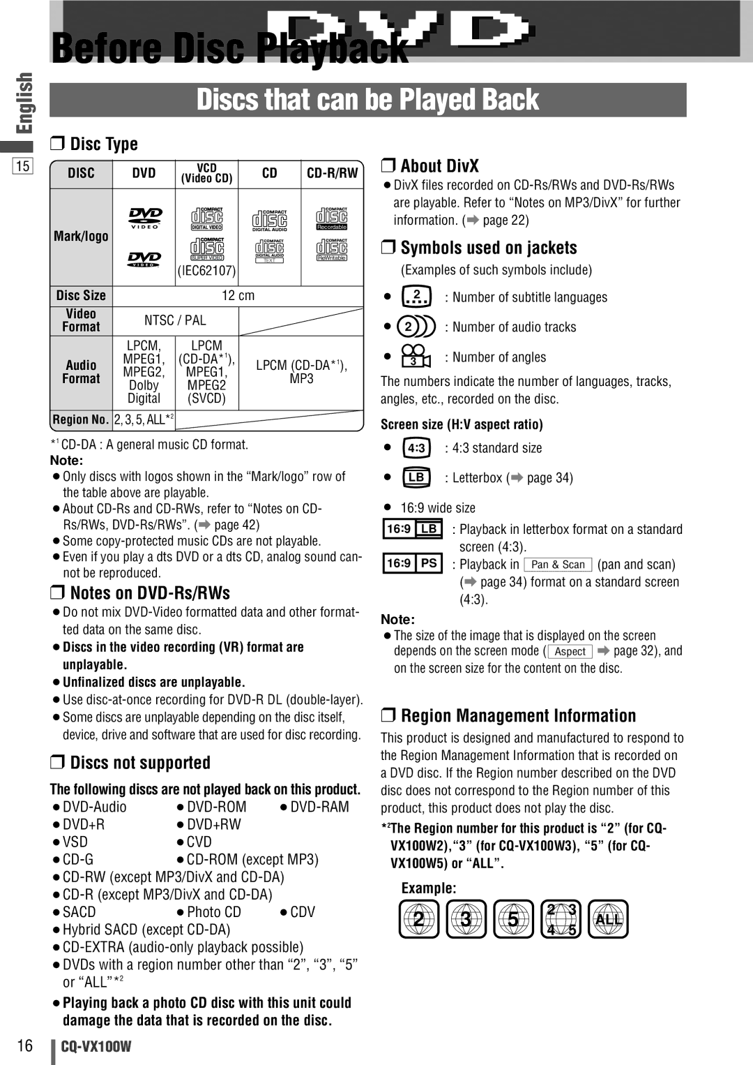 Panasonic CQ-VX100W manual Before Disc Playback, Discs that can be Played Back 