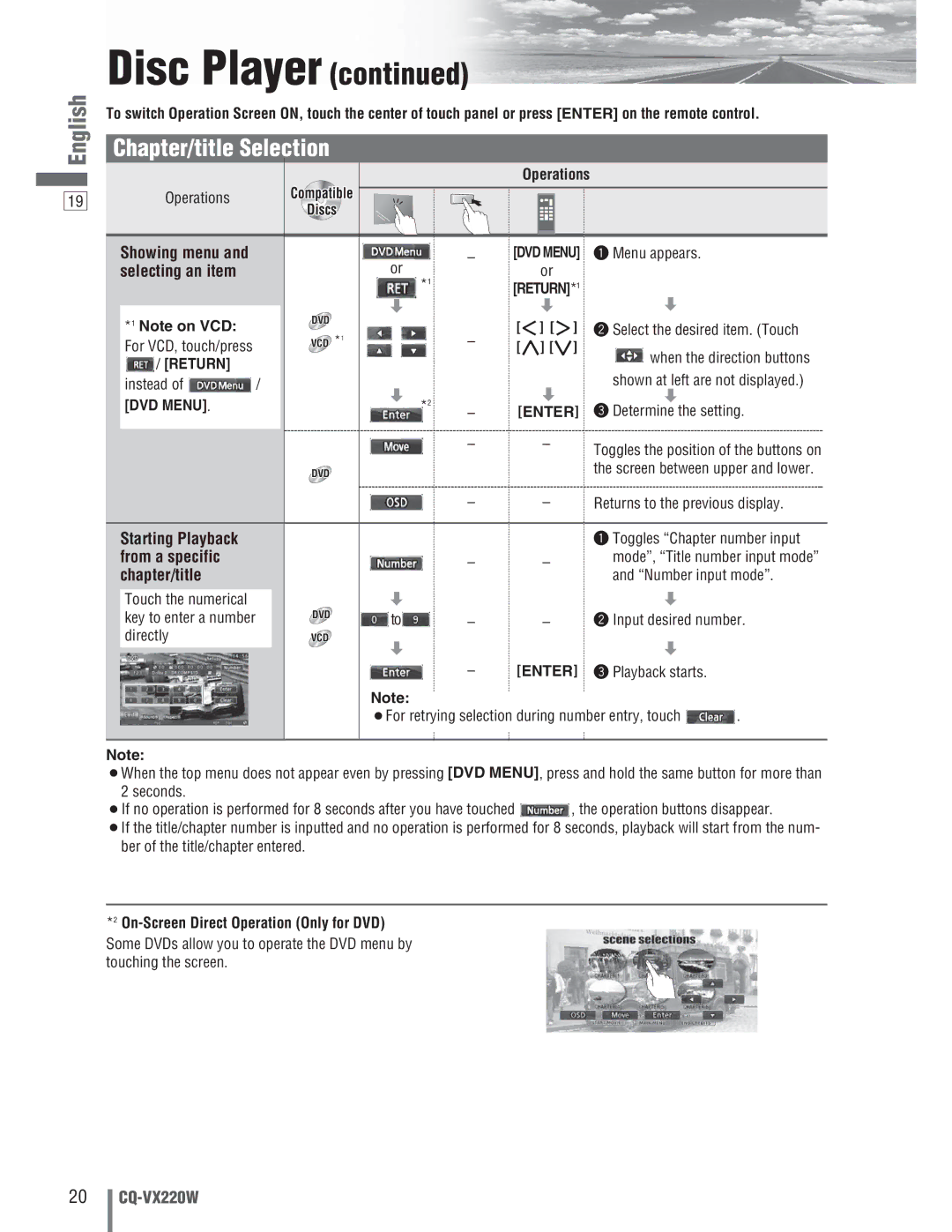 Panasonic CQ-VX220W manual Chapter/title Selection, From a specific 