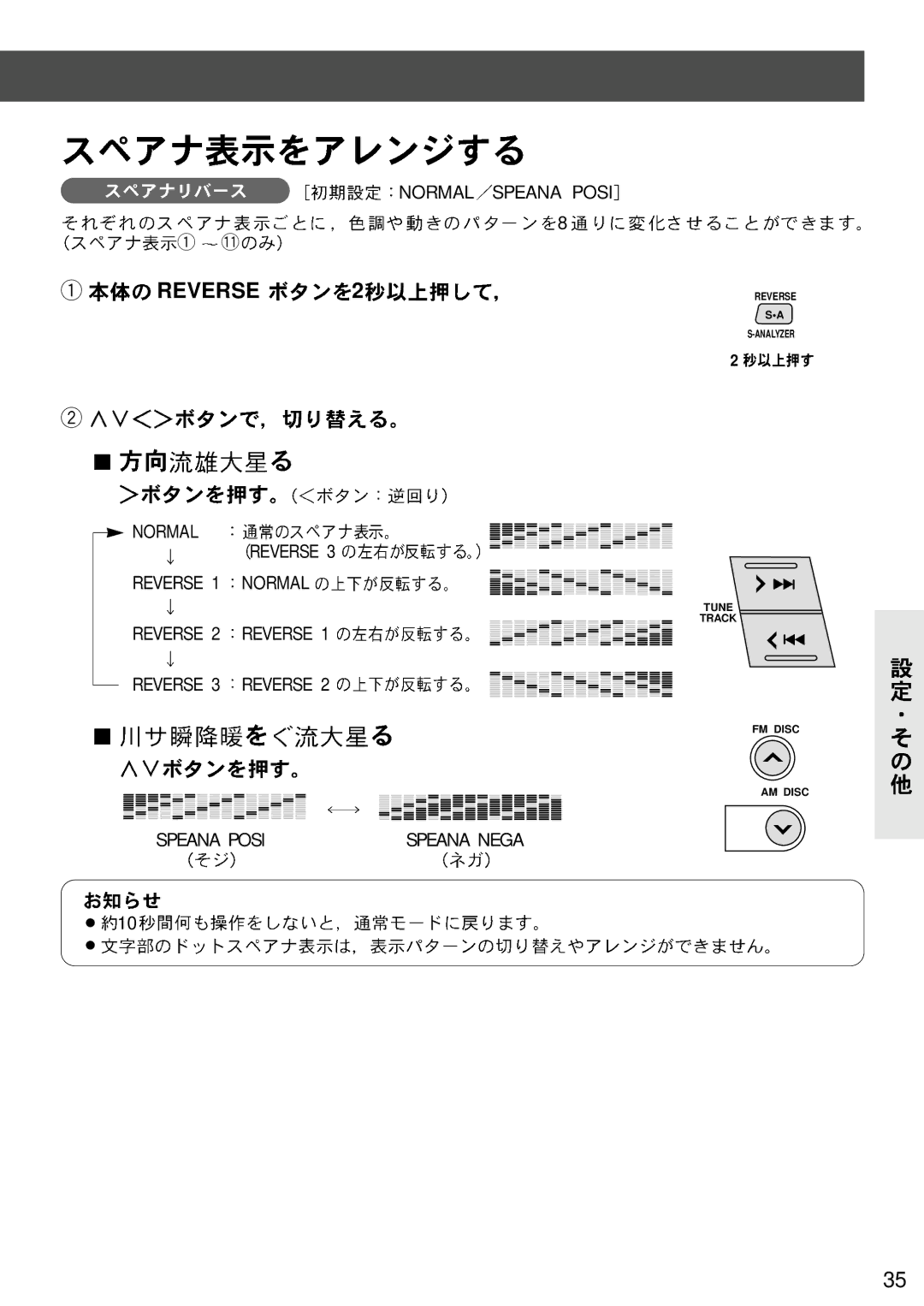 Panasonic CQ-VX3300D manual Reverse, Speana Posi 