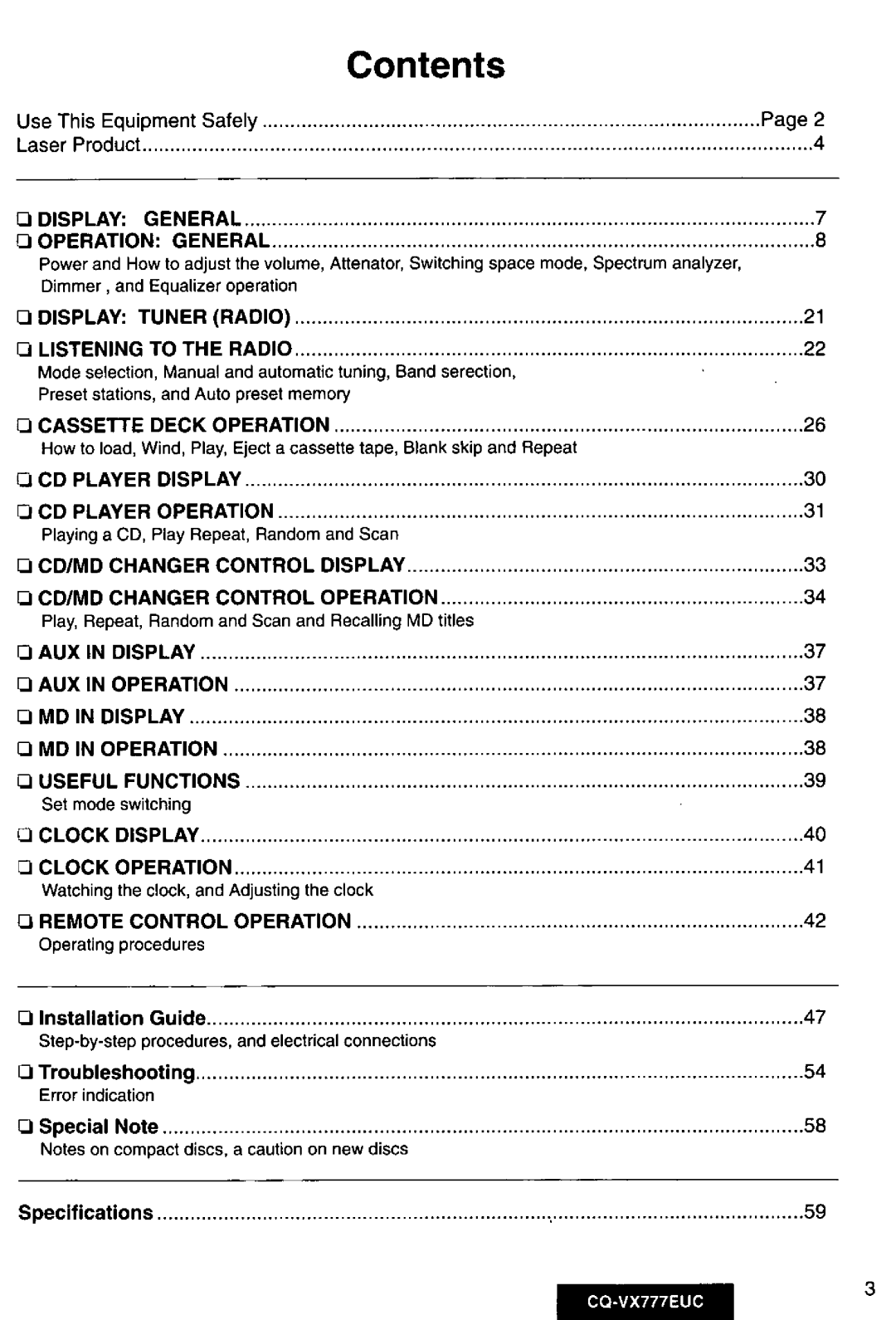 Panasonic CQ-VX777EUC manual 