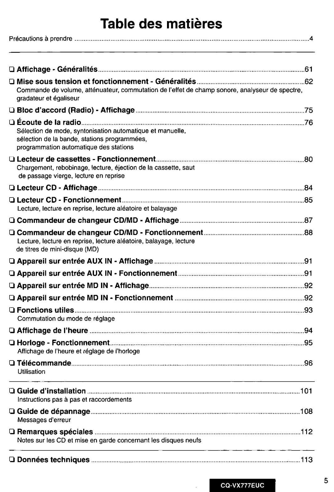 Panasonic CQ-VX777EUC manual 