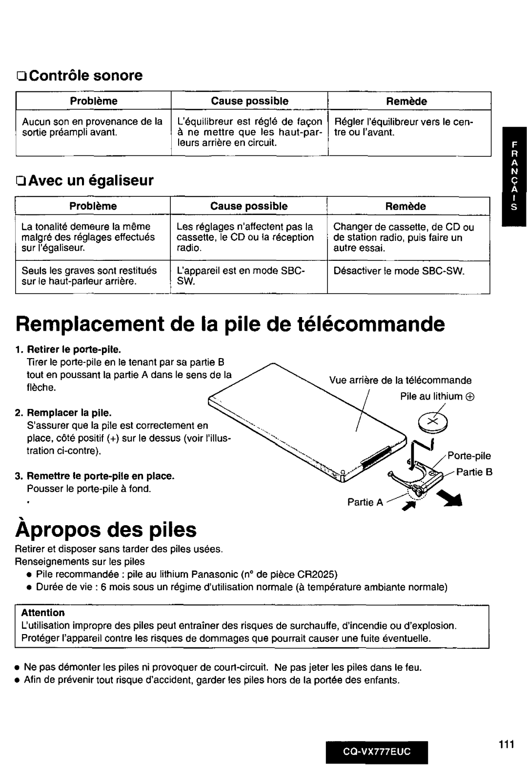 Panasonic CQ-VX777EUC manual 
