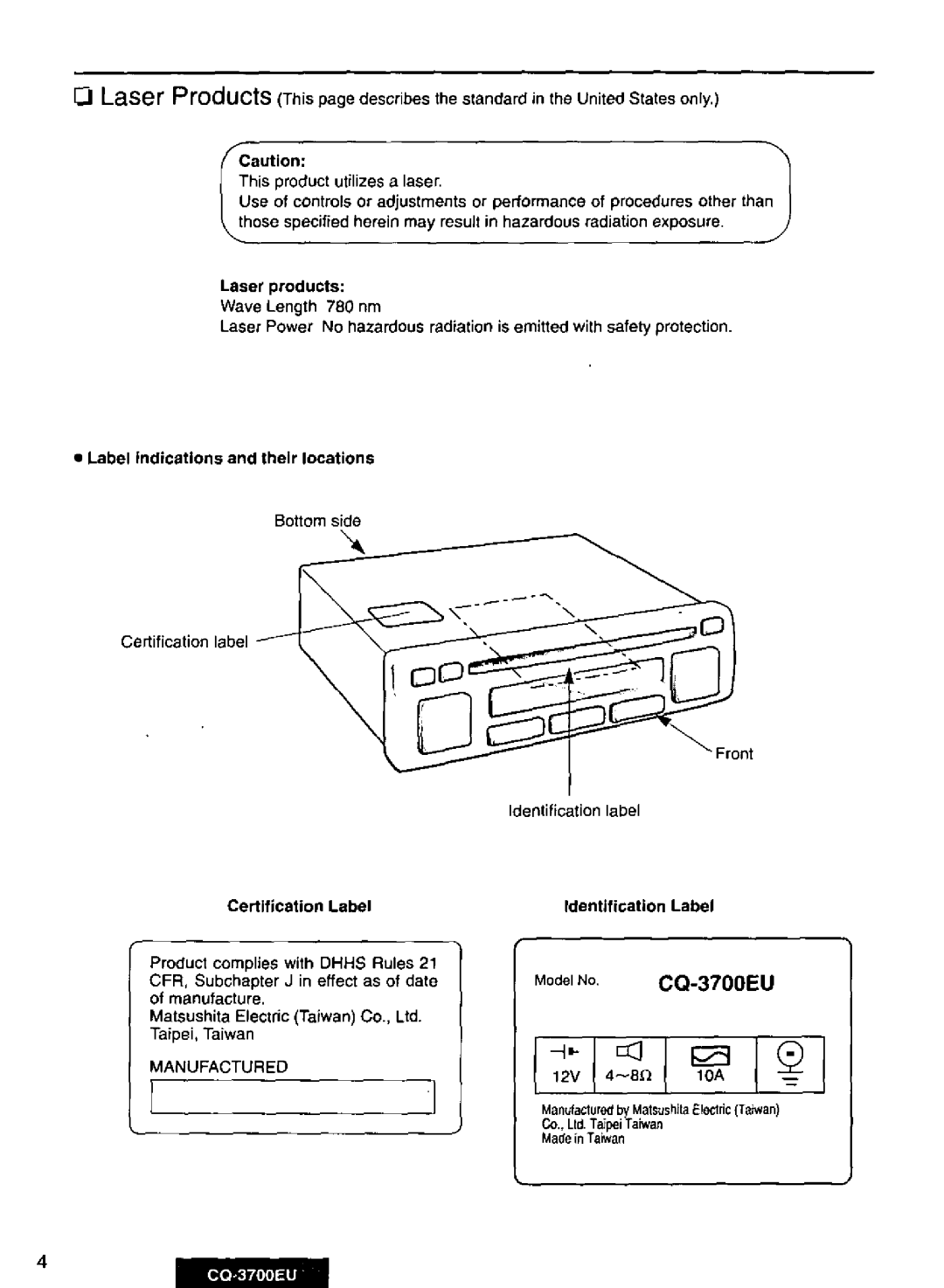 Panasonic CQ3700EU manual 