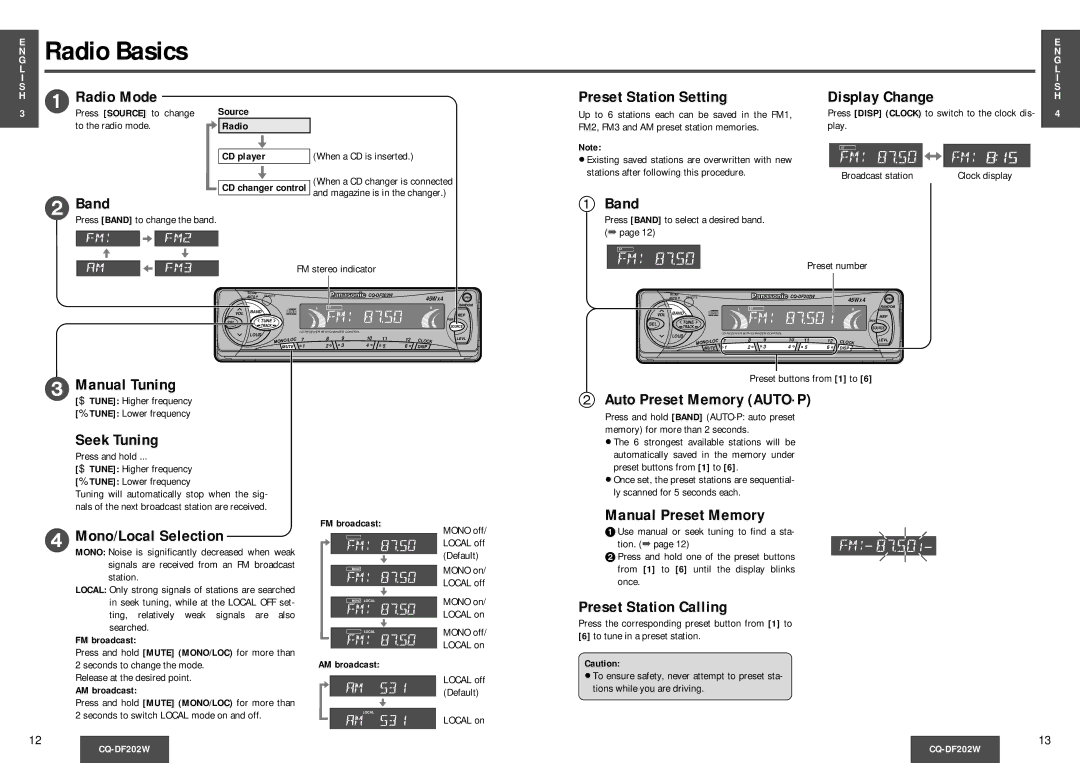 Panasonic CQDF202 manual Radio Mode 