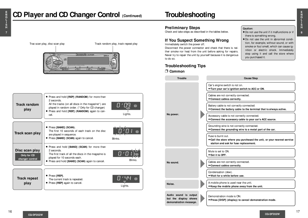 Panasonic CQDF202 manual Preliminary Steps, If You Suspect Something Wrong, Troubleshooting Tips 