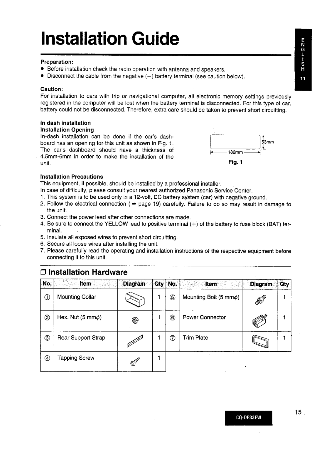 Panasonic CQDP33EW manual 