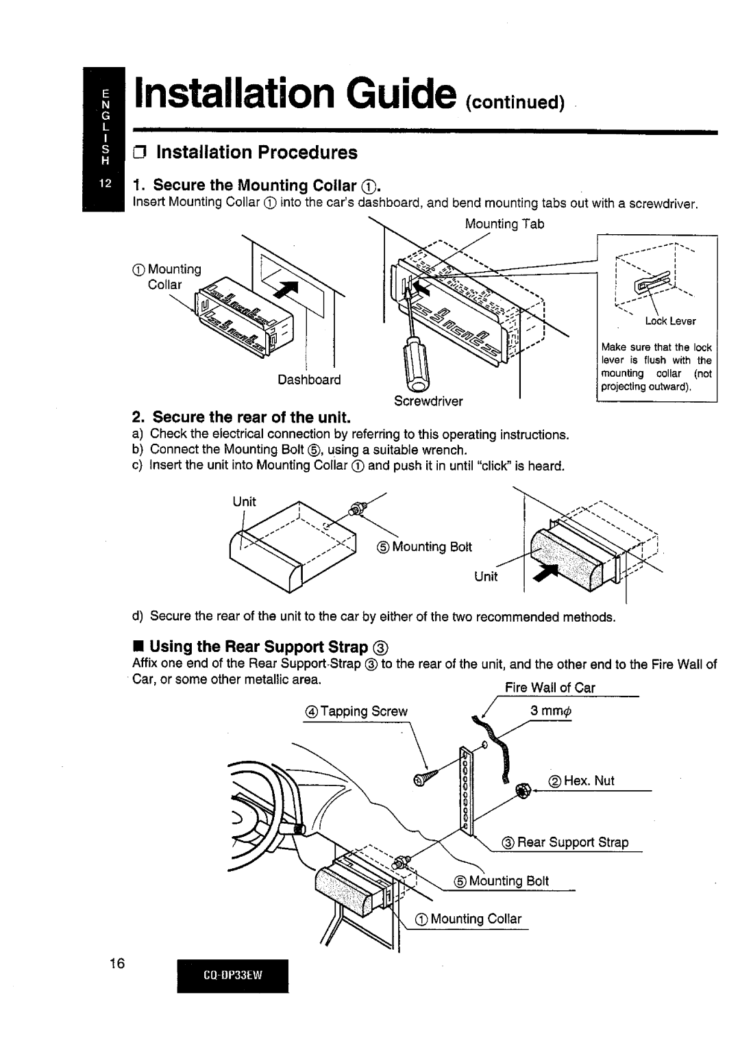 Panasonic CQDP33EW manual 