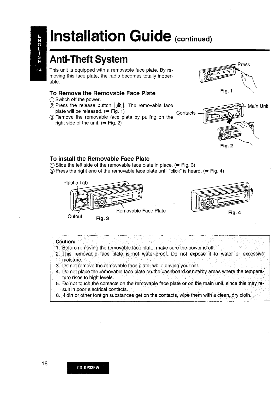 Panasonic CQDP33EW manual 