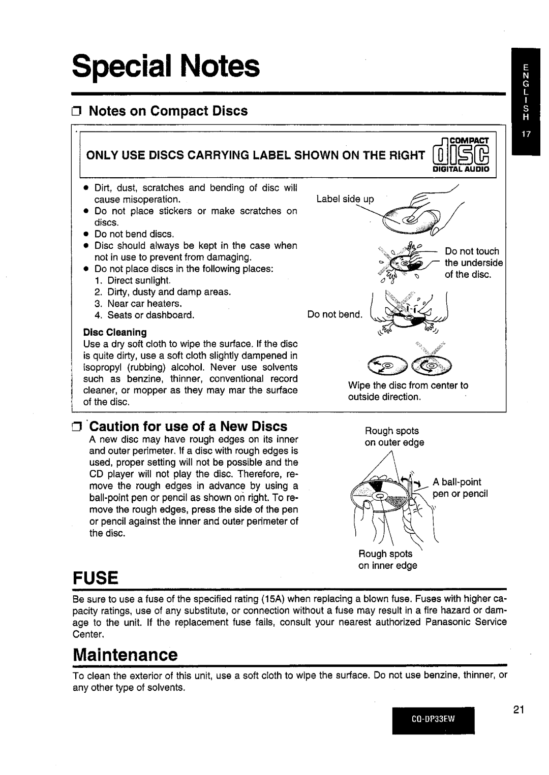 Panasonic CQDP33EW manual 