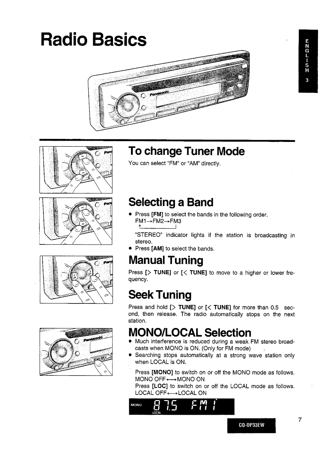 Panasonic CQDP33EW manual 