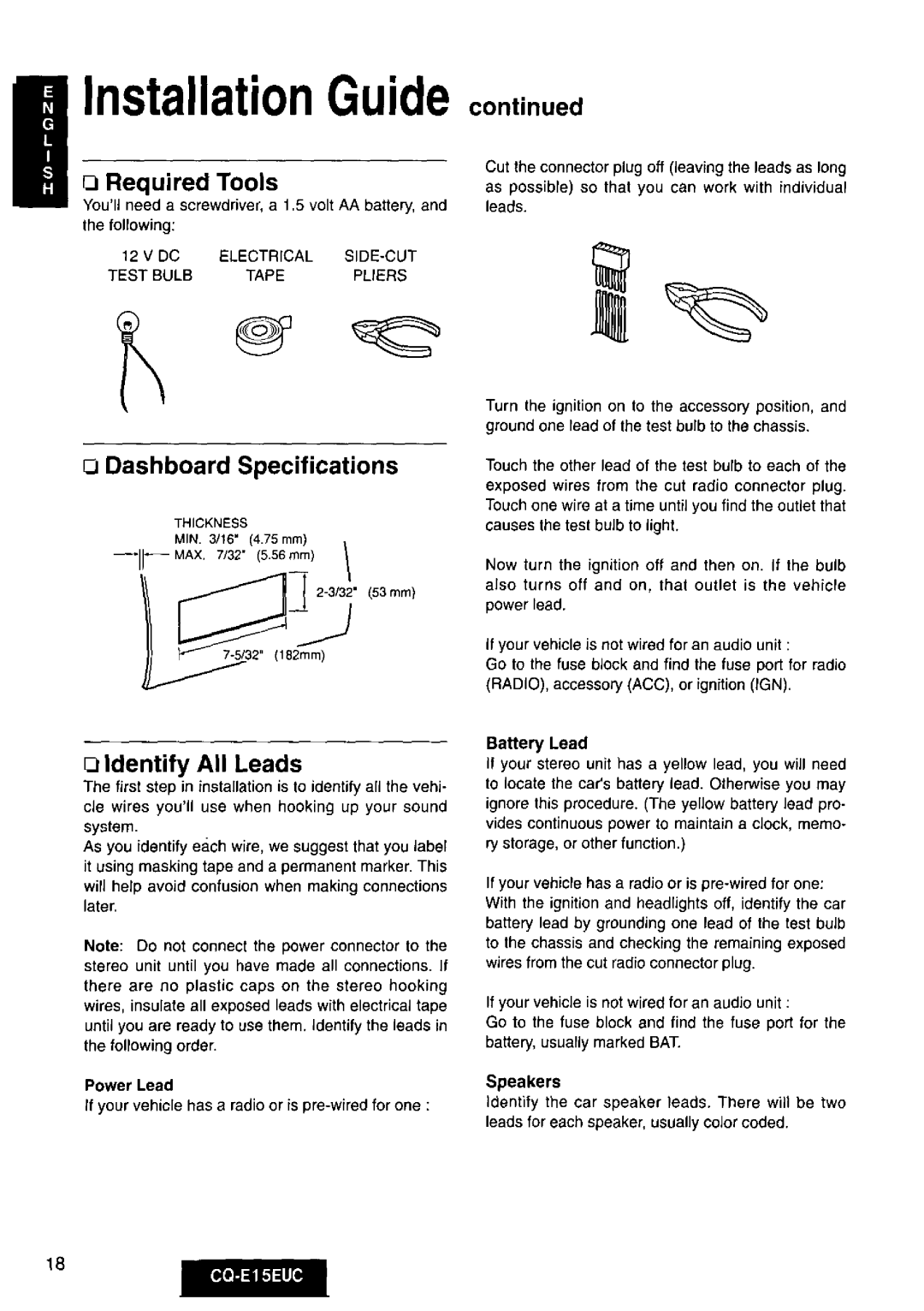 Panasonic CQE15EUC manual 