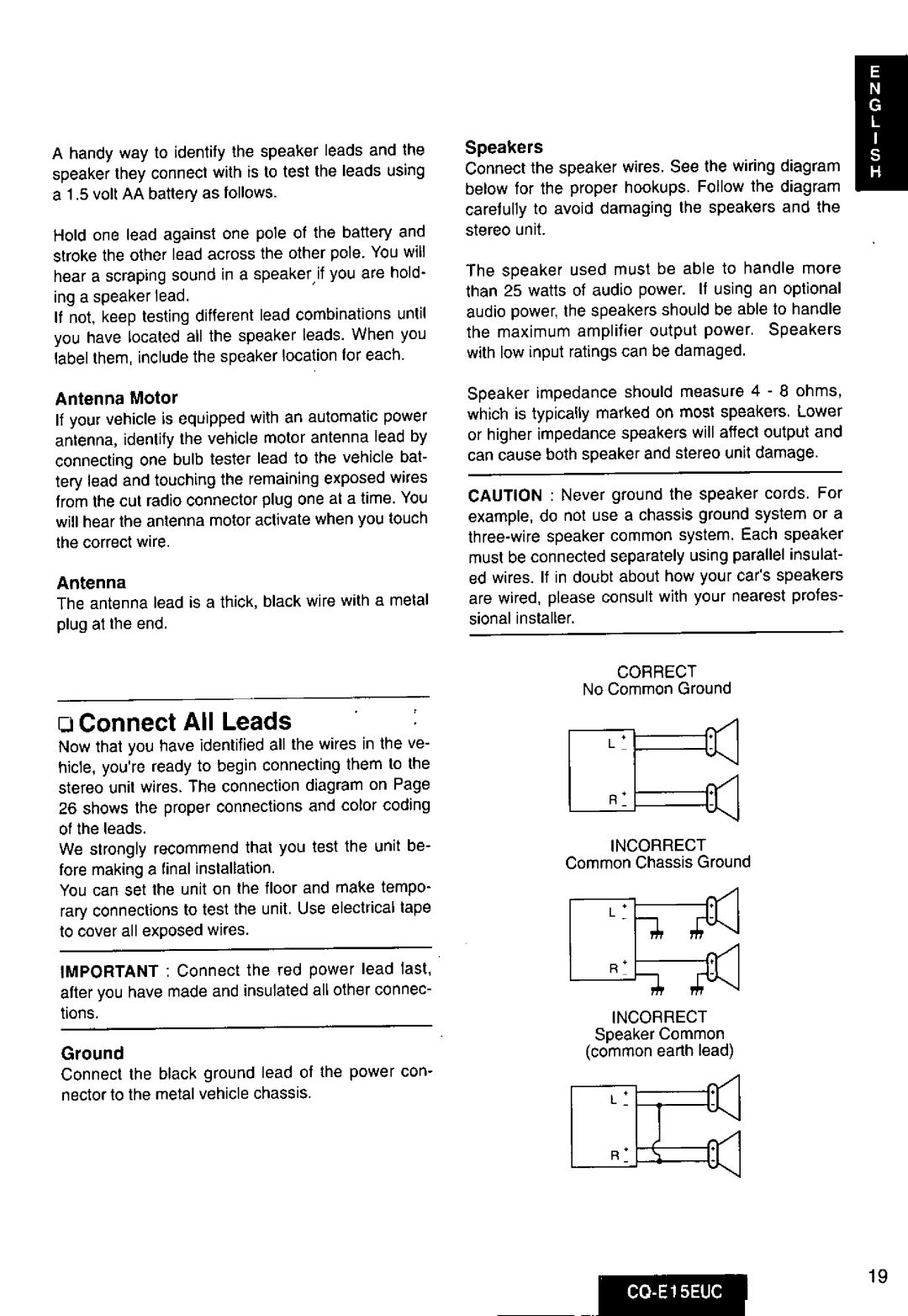 Panasonic CQE15EUC manual 