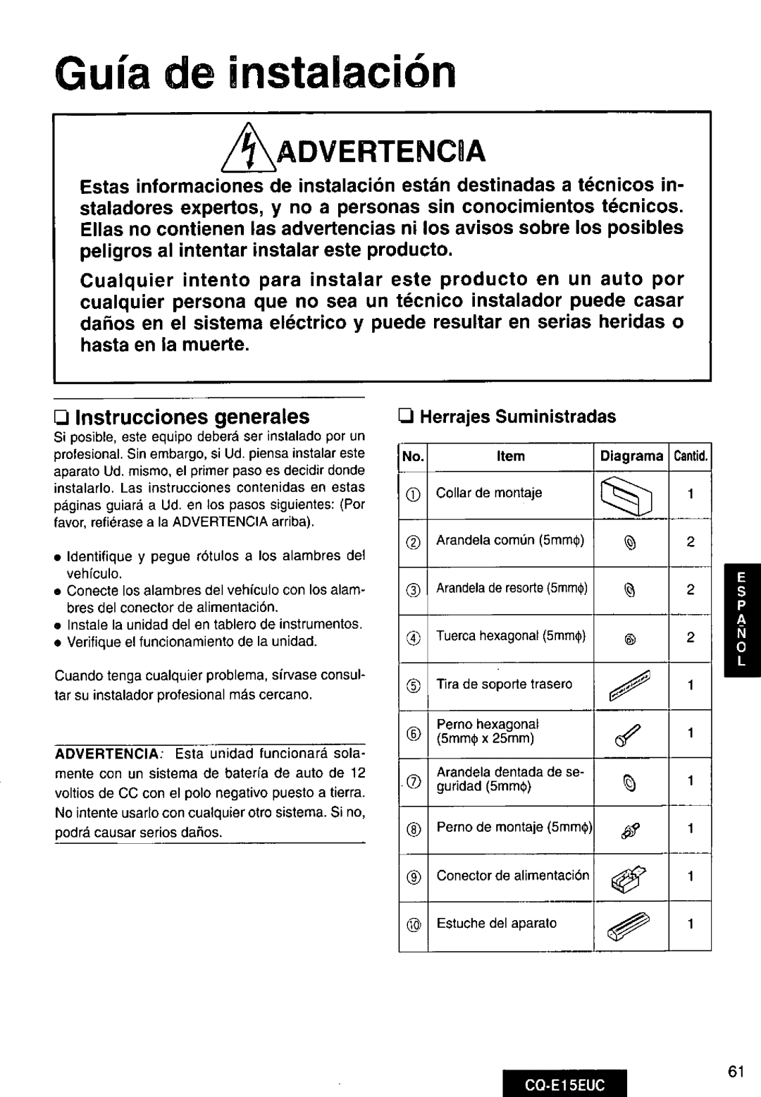 Panasonic CQE15EUC manual 