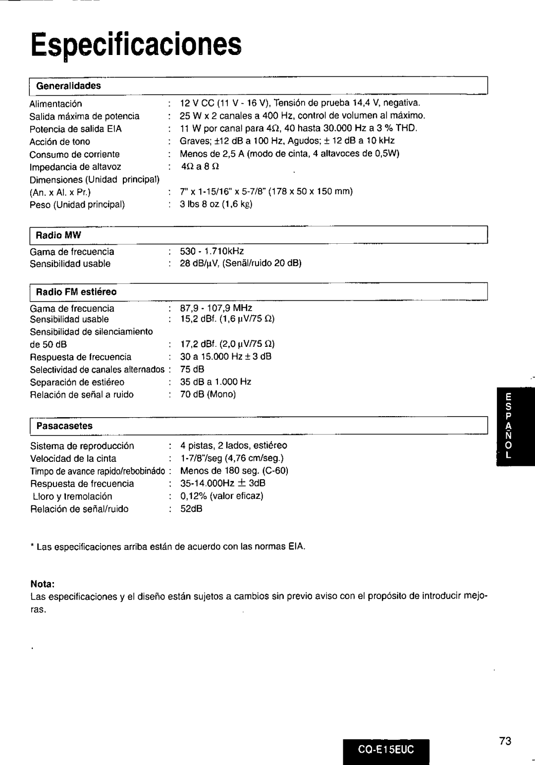 Panasonic CQE15EUC manual 