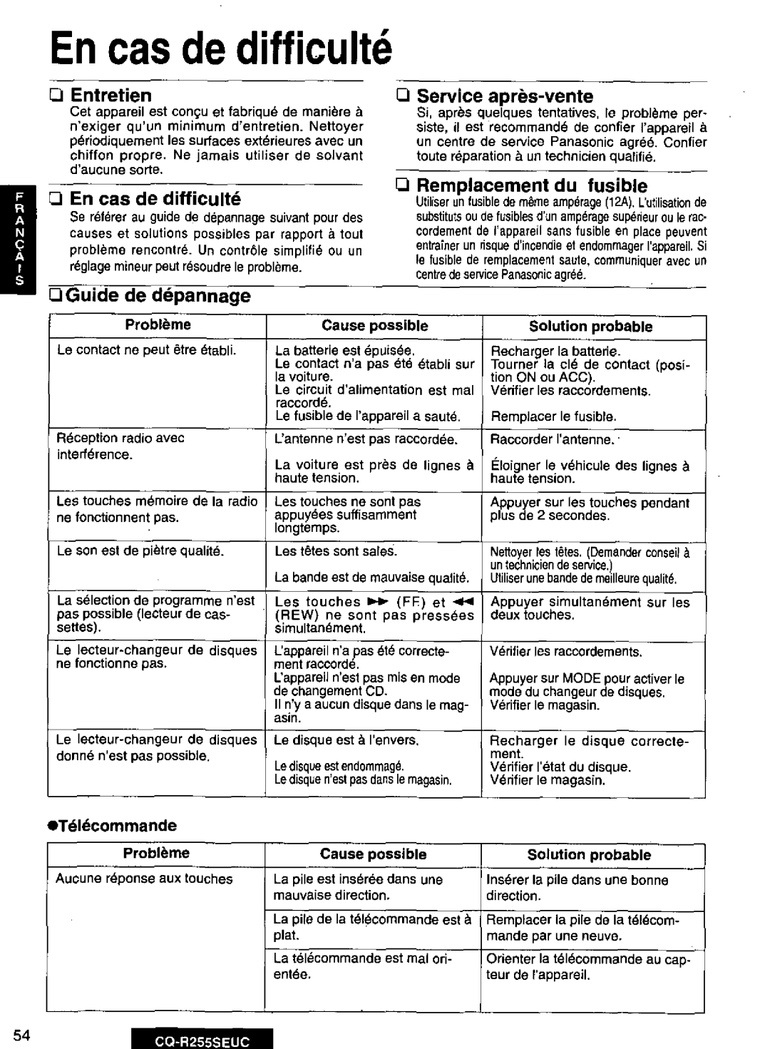 Panasonic CQR255SEUC manual 