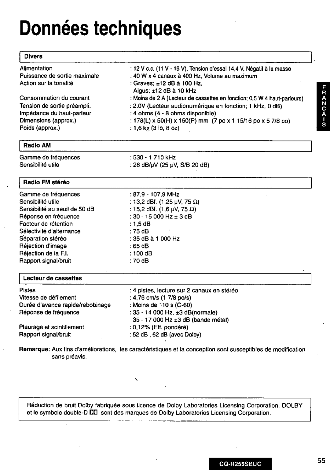 Panasonic CQR255SEUC manual 