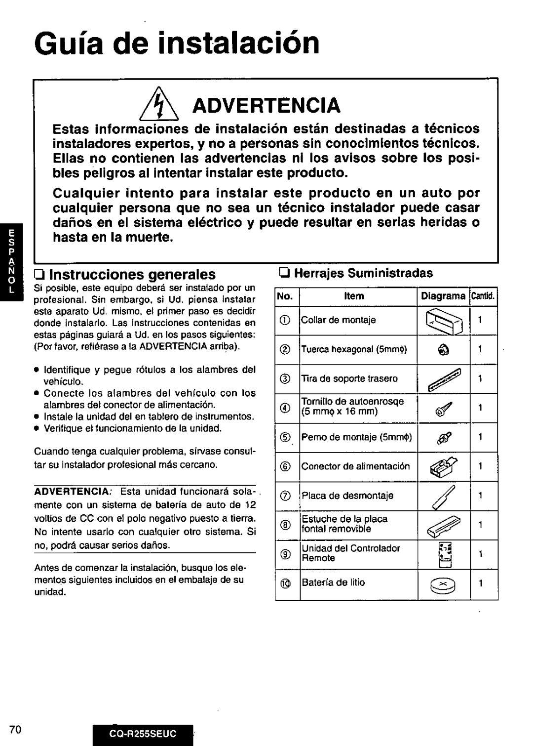 Panasonic CQR255SEUC manual 