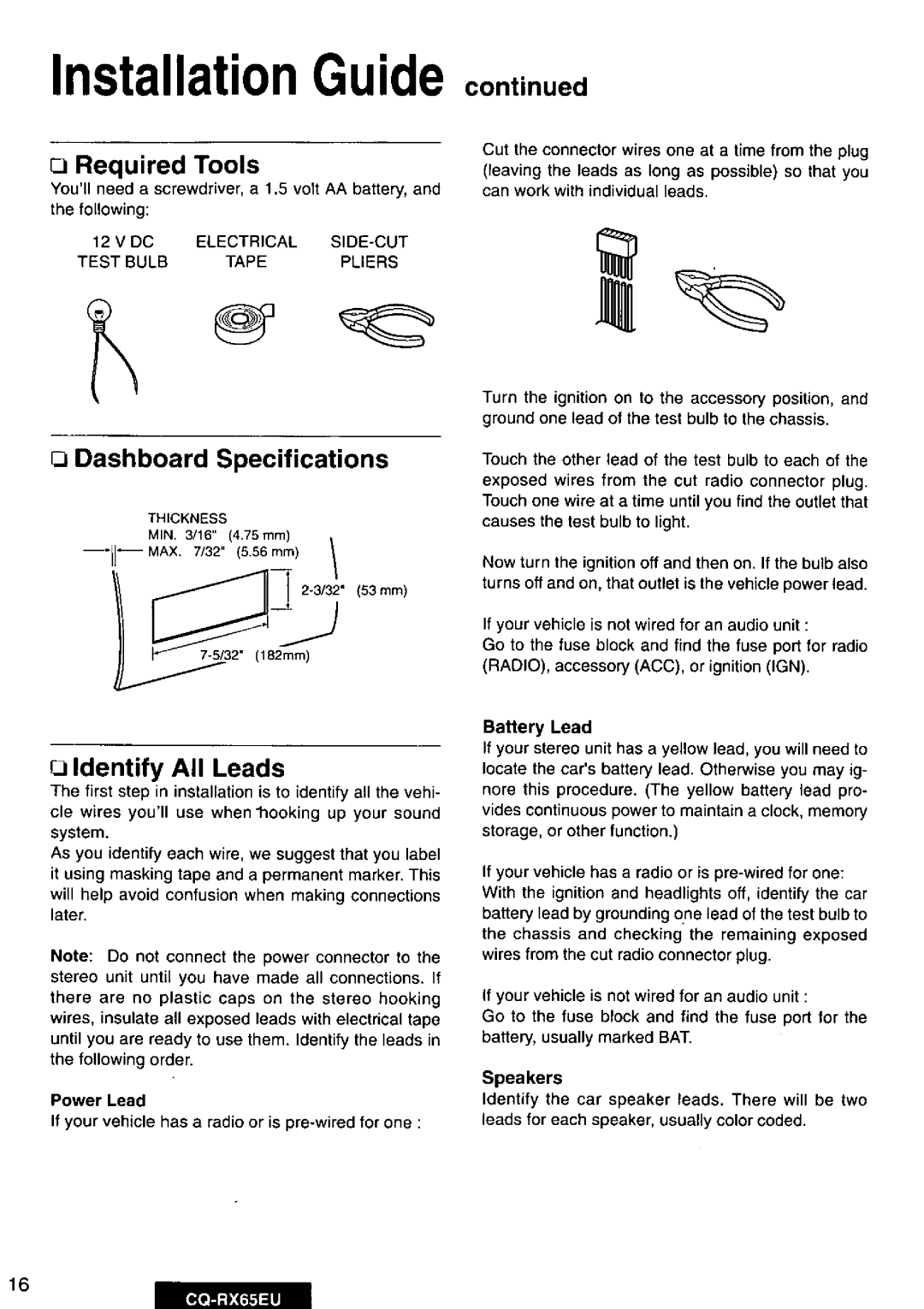 Panasonic CQRX65EU manual 