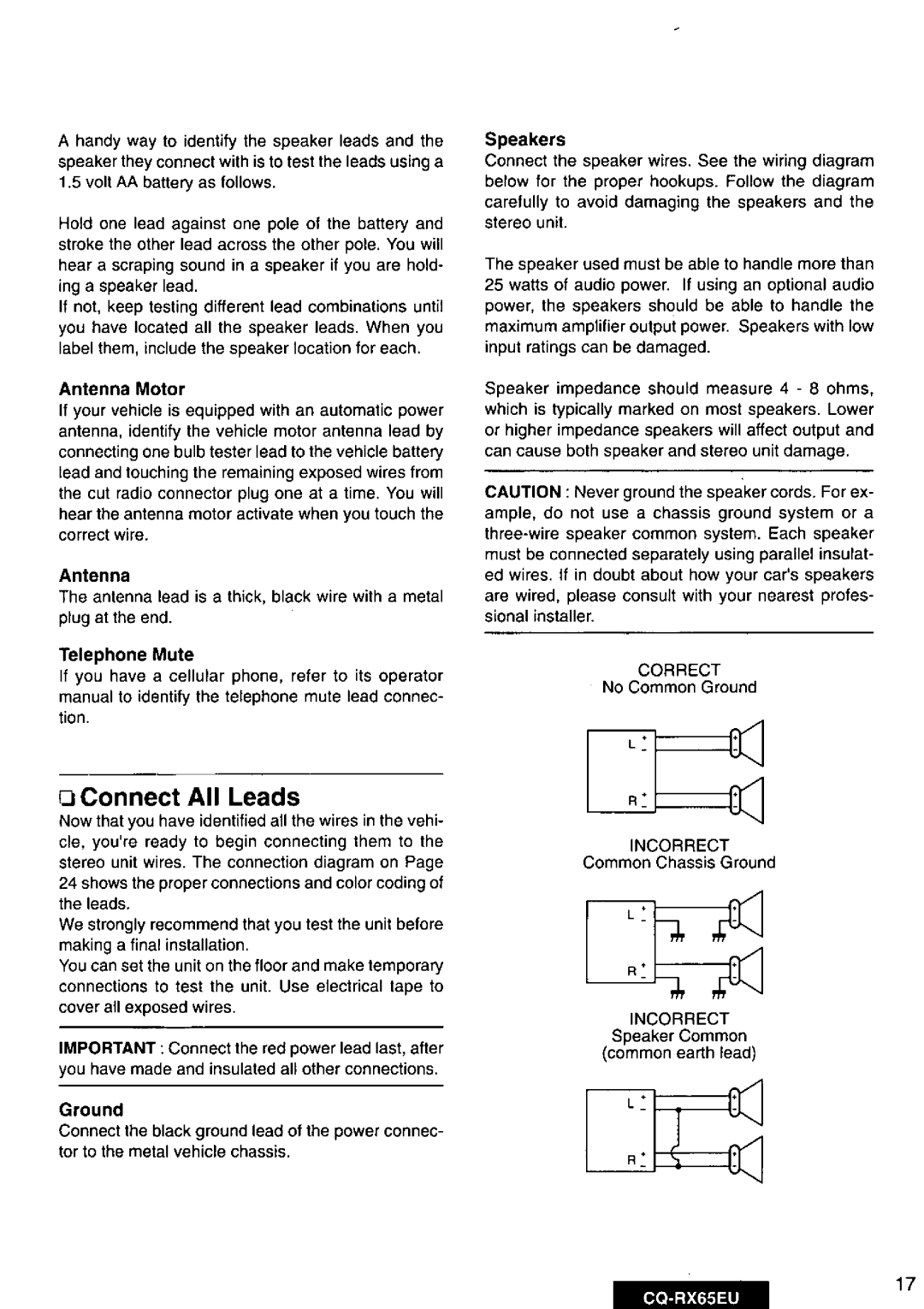 Panasonic CQRX65EU manual 