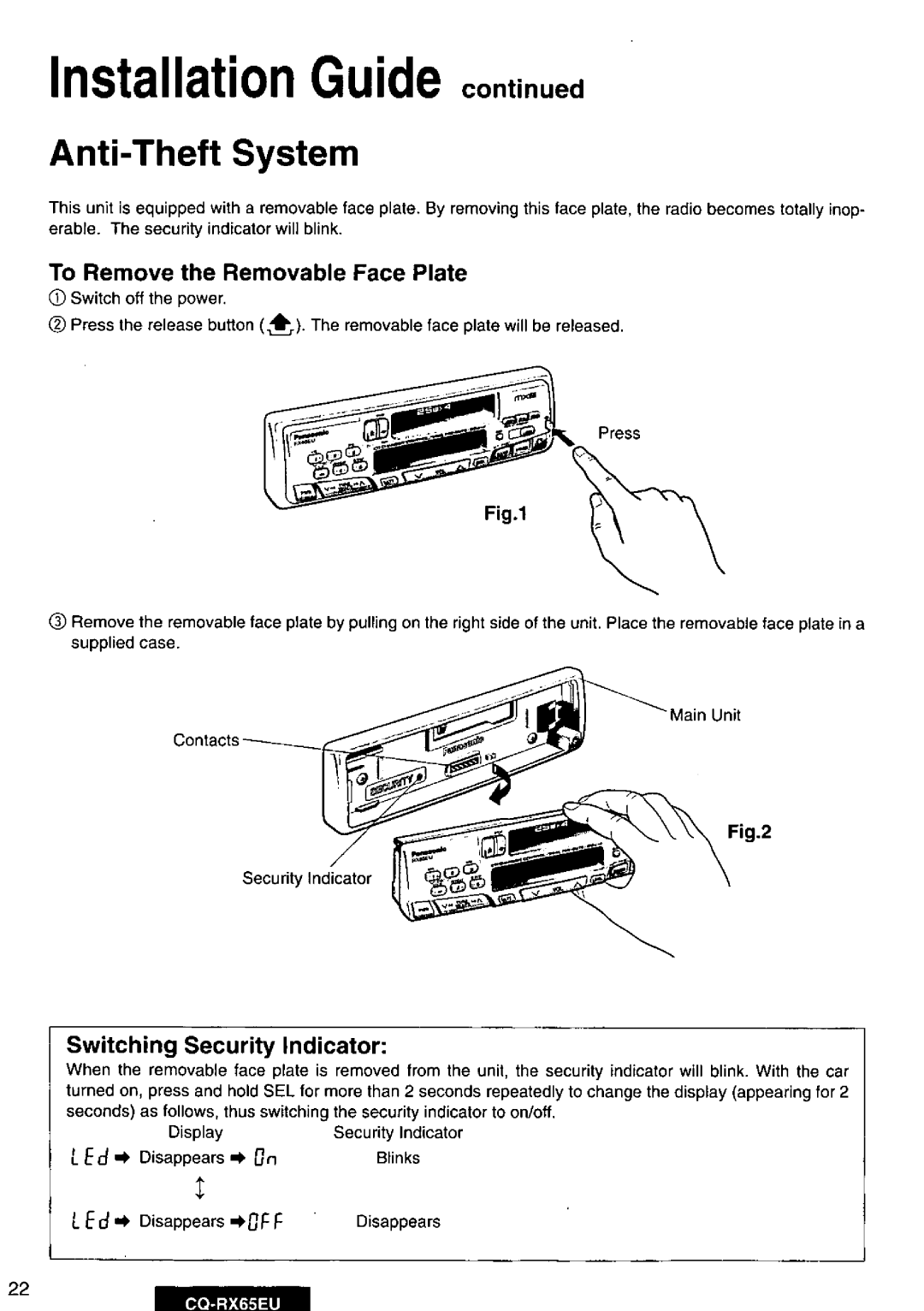 Panasonic CQRX65EU manual 