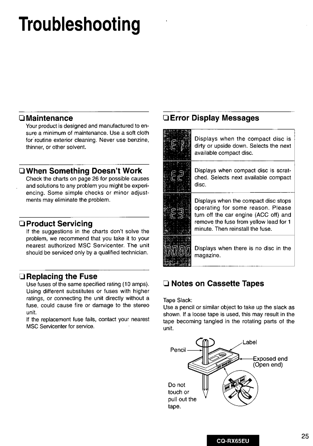 Panasonic CQRX65EU manual 