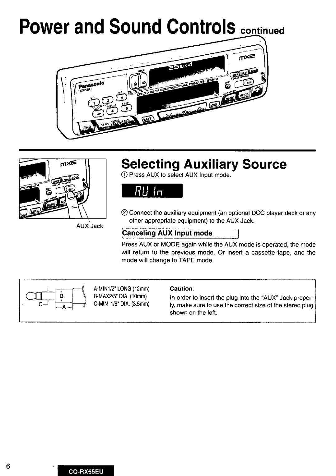 Panasonic CQRX65EU manual 