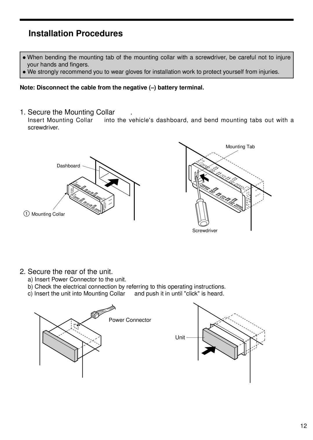 Panasonic CR-W400U operating instructions Installation Procedures, Secure the Mounting Collar 