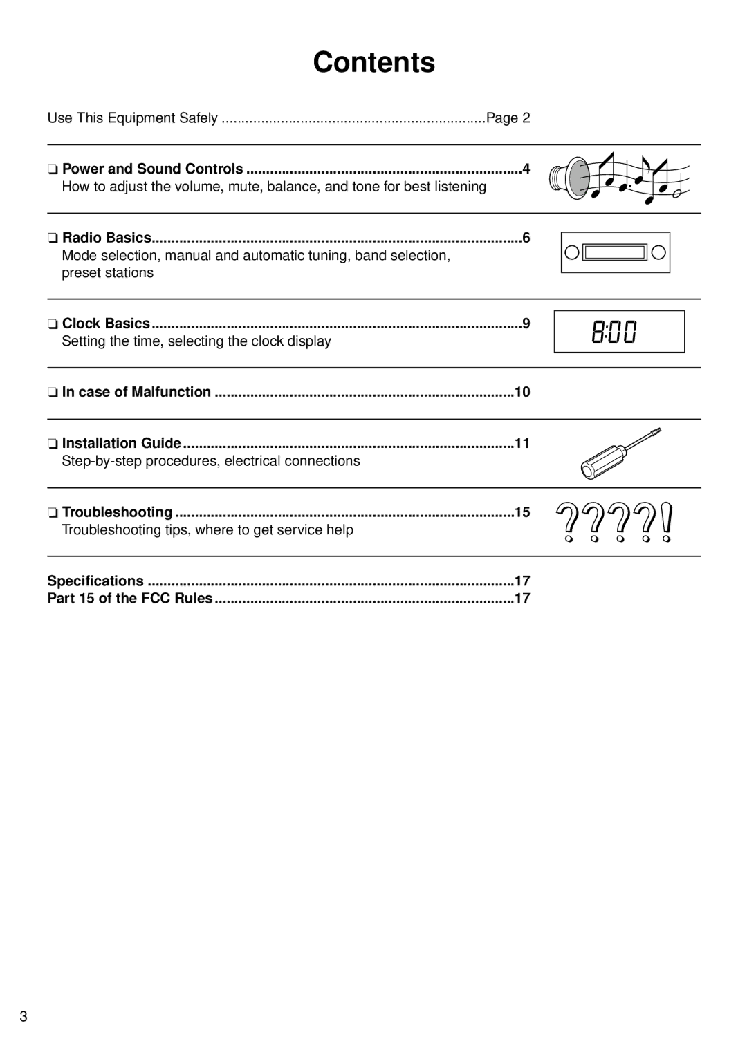 Panasonic CR-W400U operating instructions Contents 