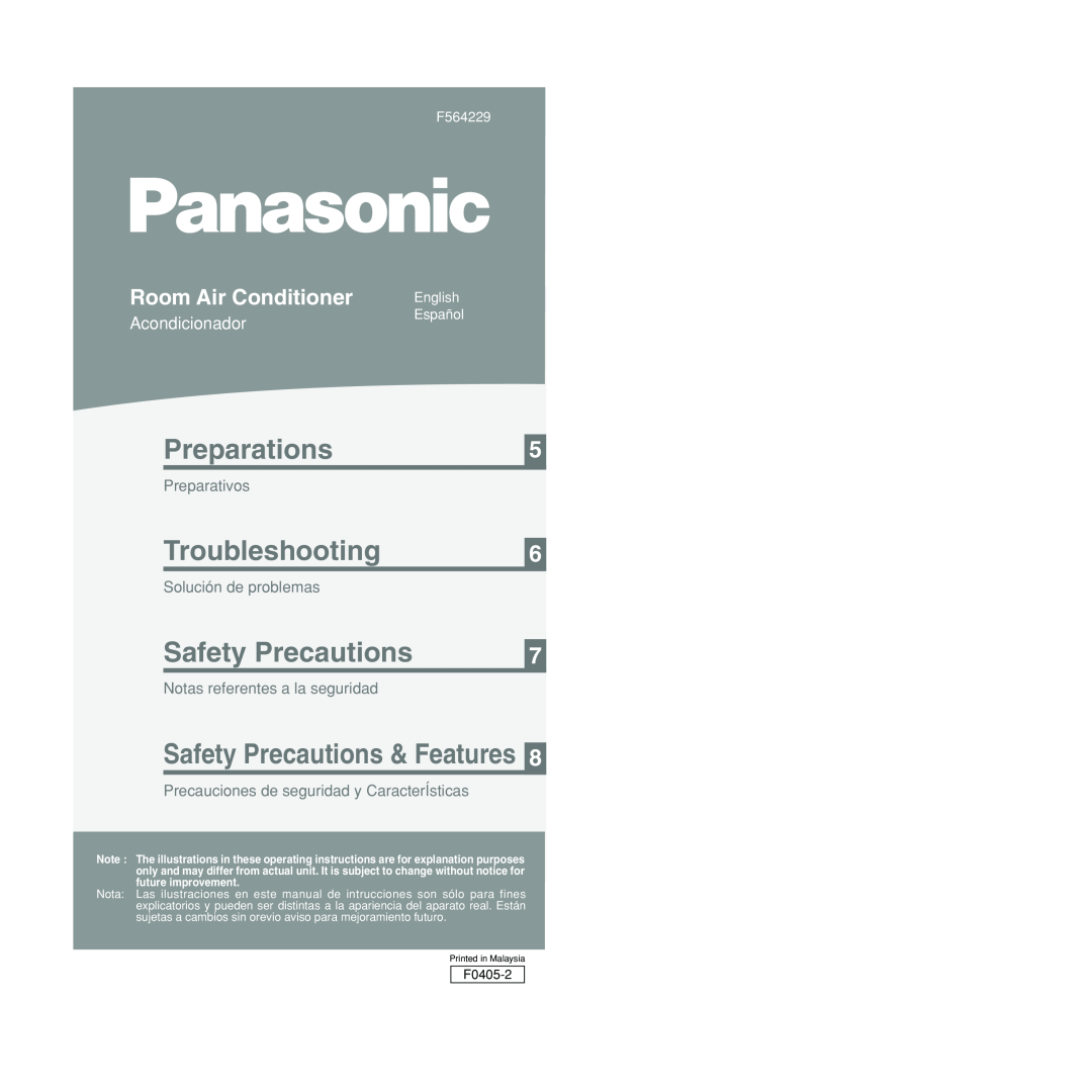 Panasonic CS-C28CKU Preparativos, Solución de problemas, Notas referentes a la seguridad, F0405-2, Preparations, F564229 