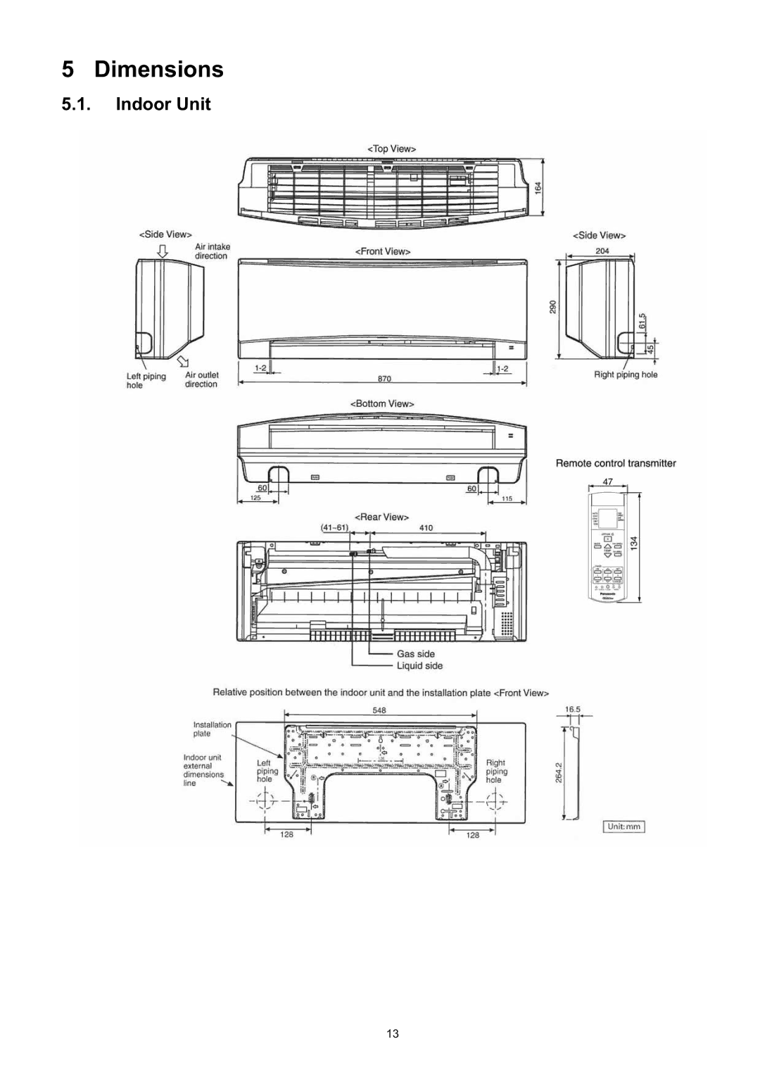 Panasonic CS-CE9JKE specifications Dimensions, Indoor Unit 