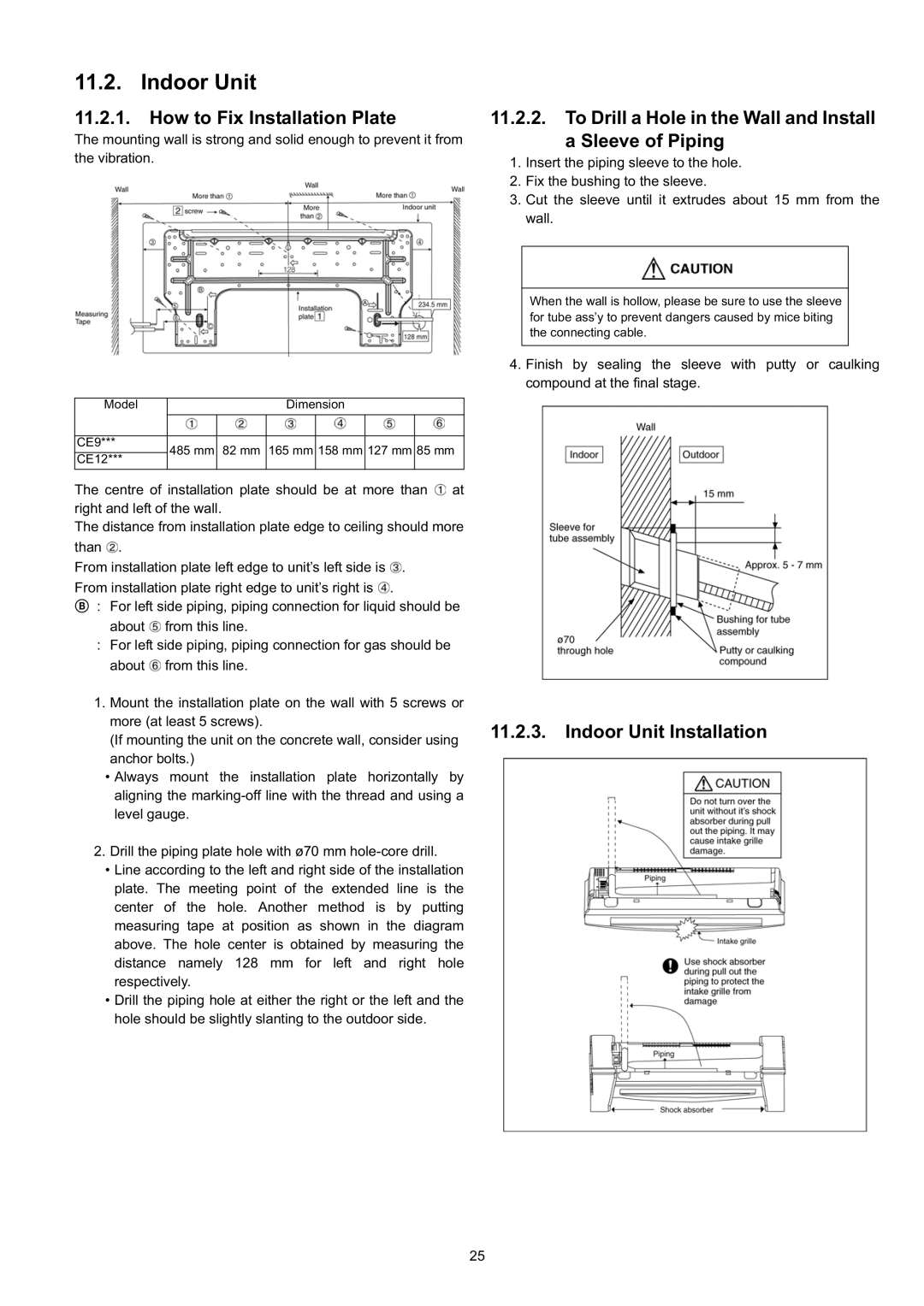 Panasonic CS-CE9JKE specifications How to Fix Installation Plate, To Drill a Hole in the Wall and Install Sleeve of Piping 