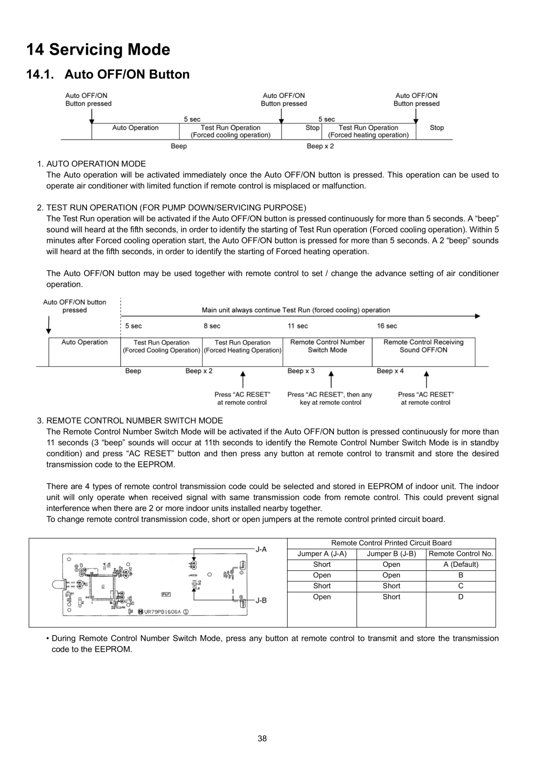 Panasonic CS-CE9JKE specifications Servicing Mode, Auto OFF/ON Button 