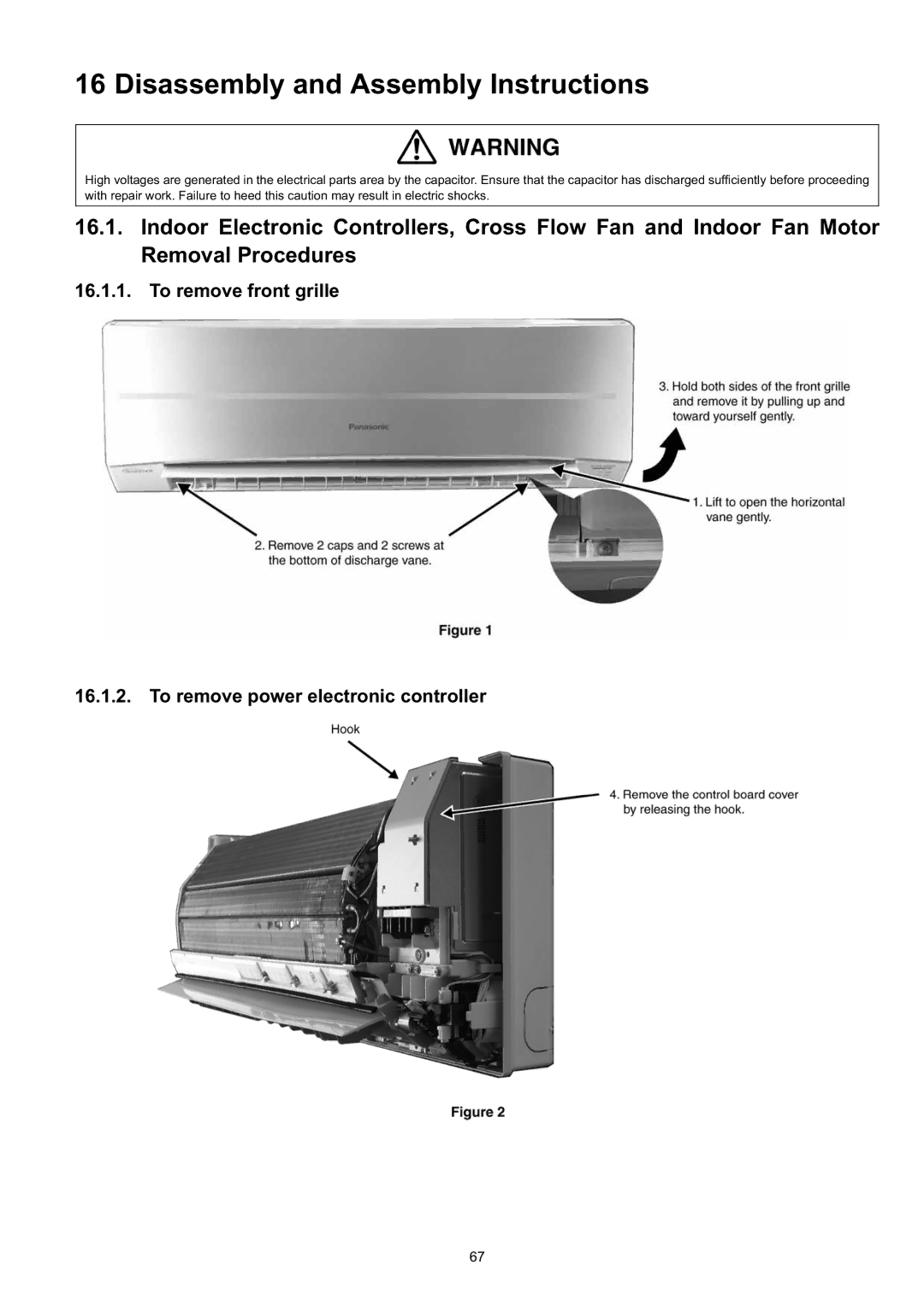 Panasonic CS-CE9JKE Disassembly and Assembly Instructions, To remove front grille To remove power electronic controller 